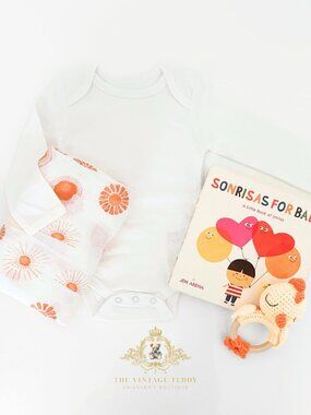 NWT Cute Baby Gift Set Baby Onesie Swaddling Blanket Children's Book Baby Rattle